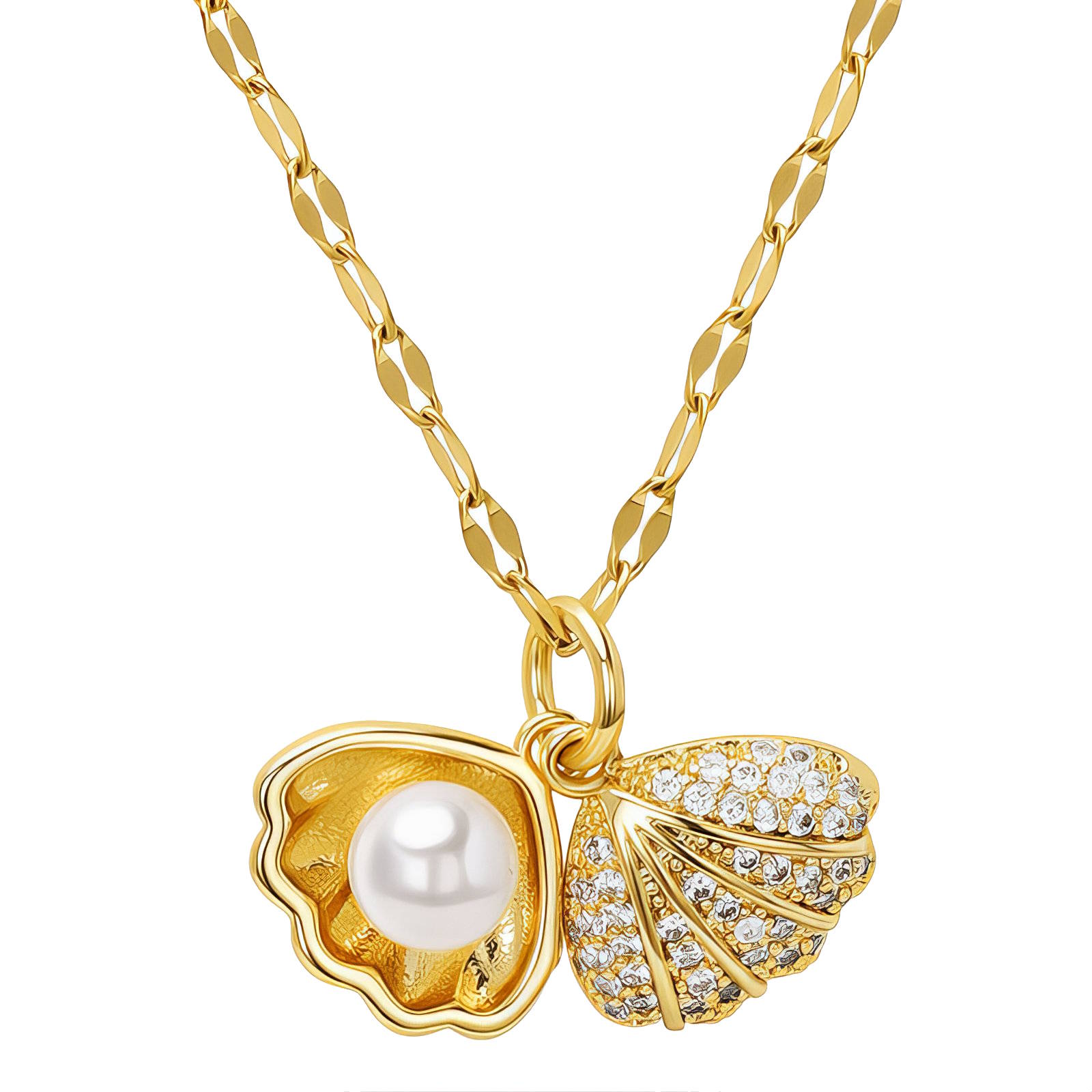 Gold Shell Pearl Pendant Necklace