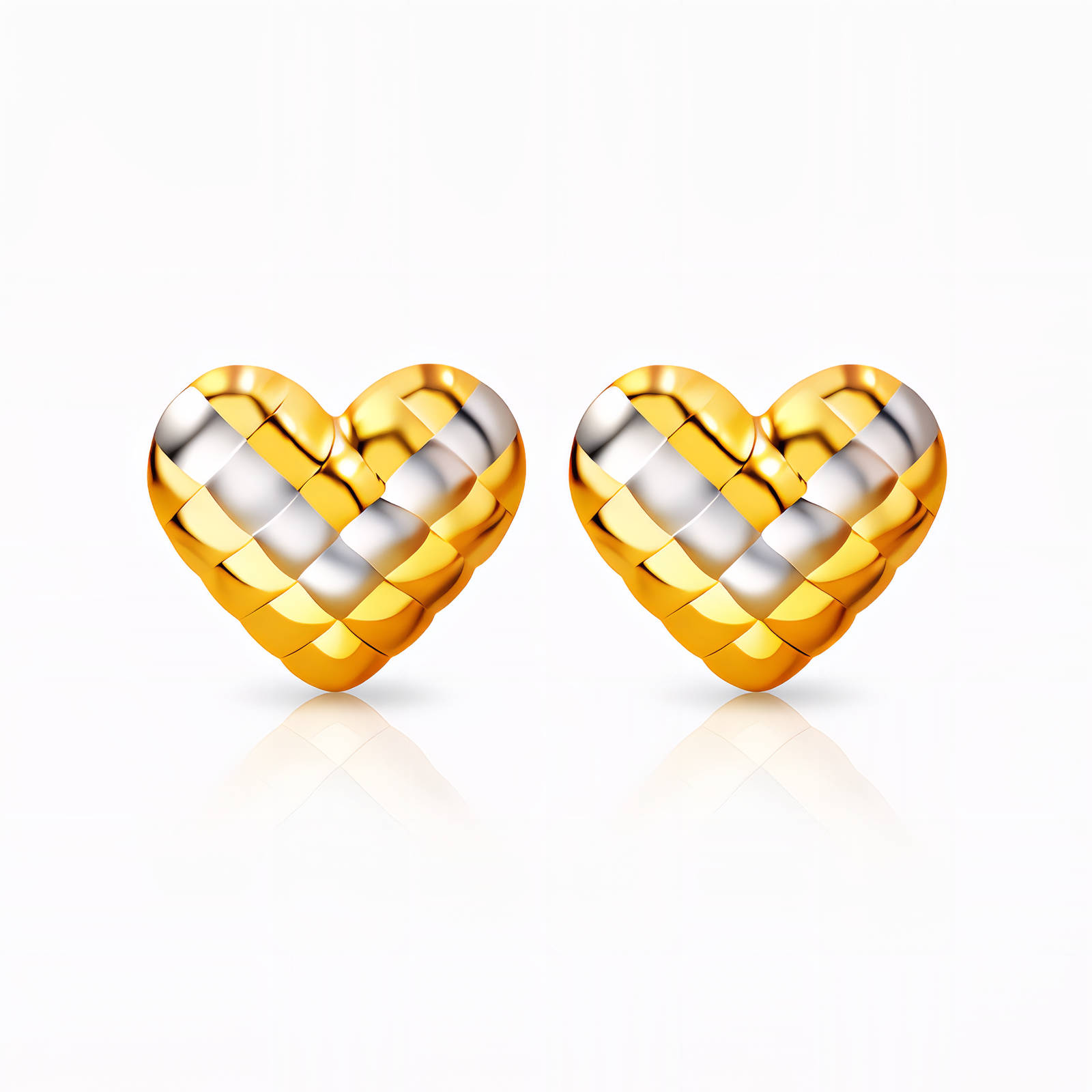 Gold & Silver Heart Stud Earrings