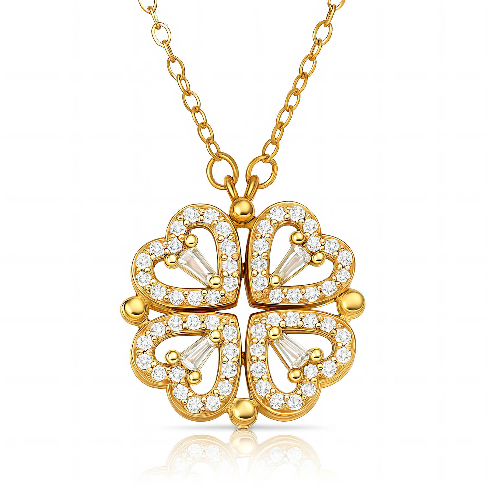 Gold Heart Clover Pendant Necklace