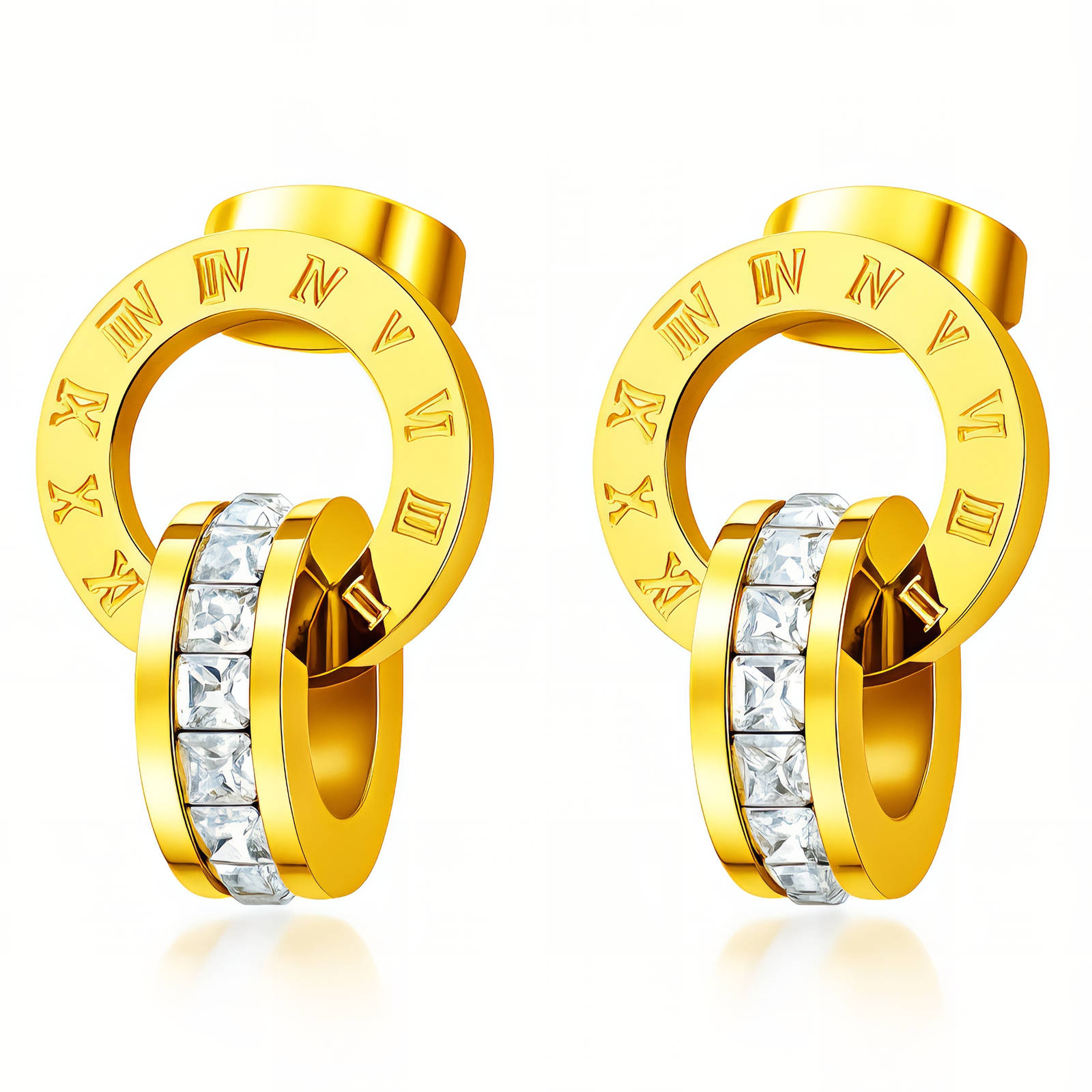 Gold Roman Numeral Crystal Earrings