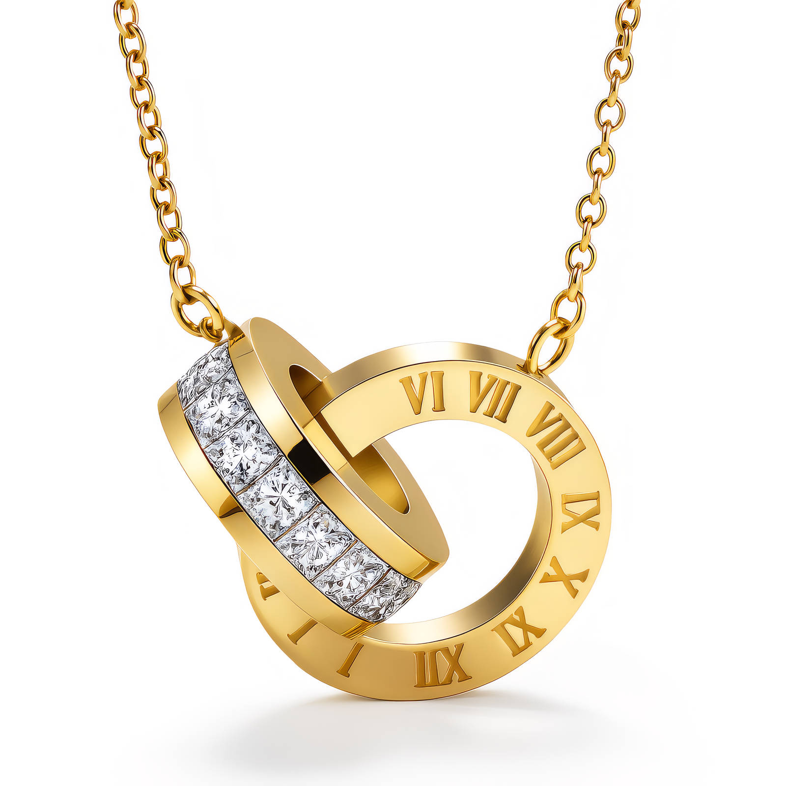 Gold Roman Numeral Pendant Necklace