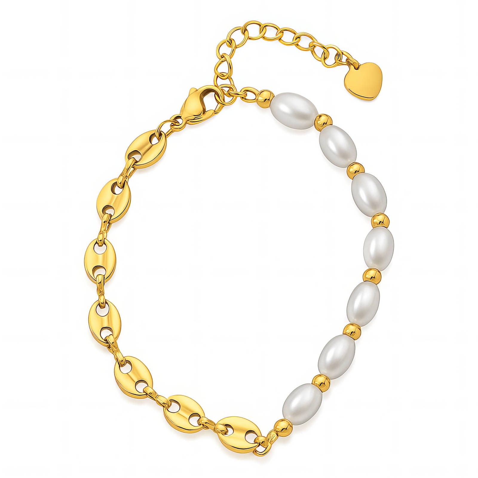 Gold-Plated Pearl Chain Bracelet