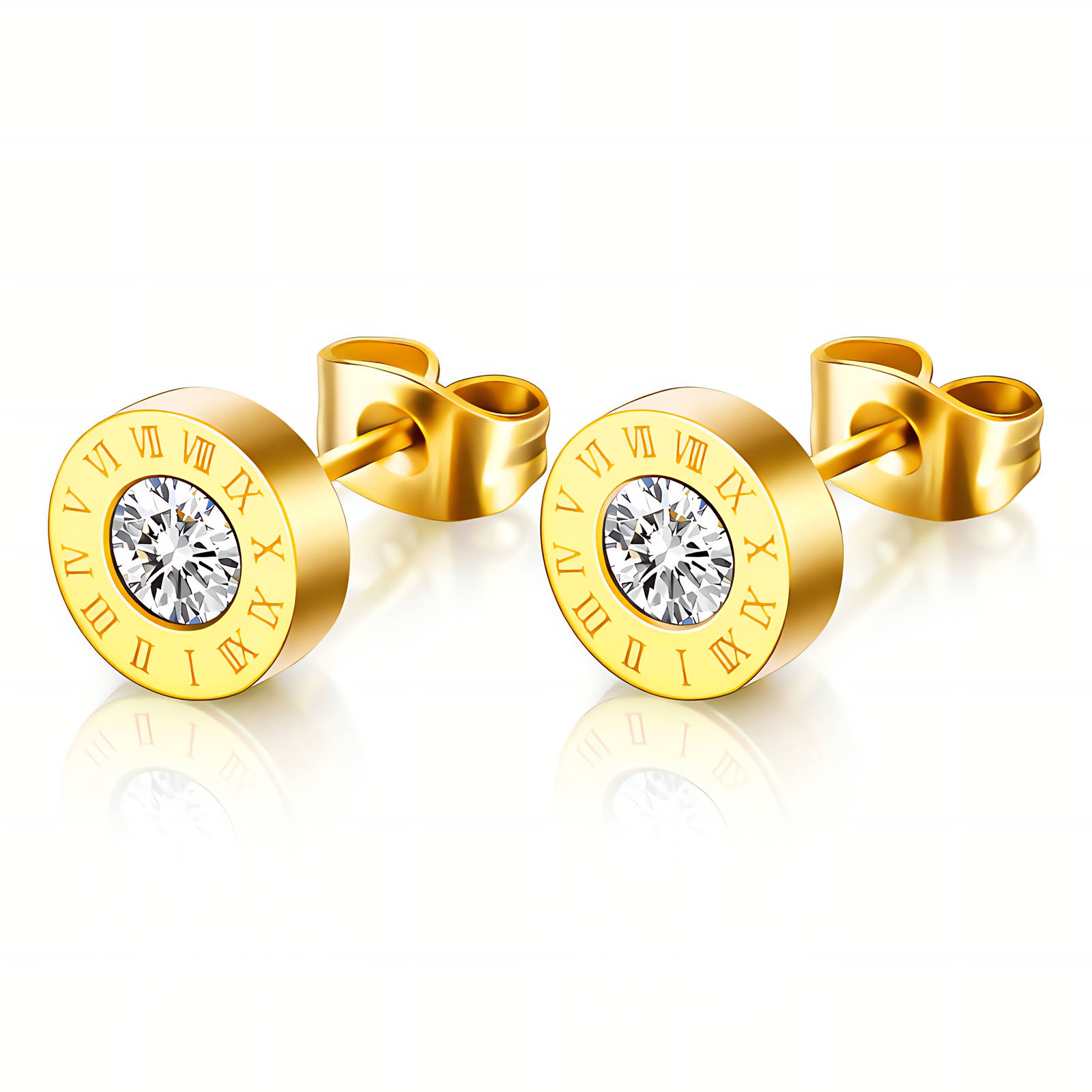 Gold Roman Numeral Stud Earrings