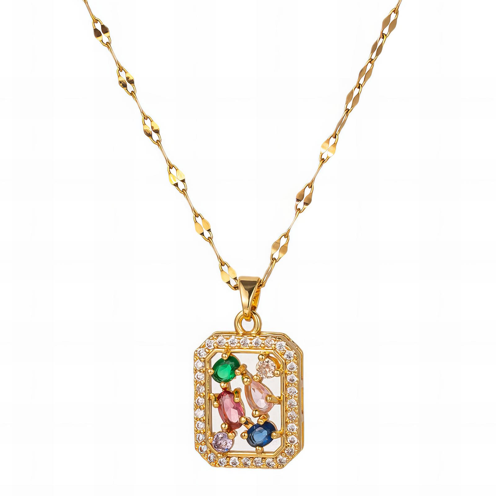 Gold-Plated Gemstone Pendant Necklace