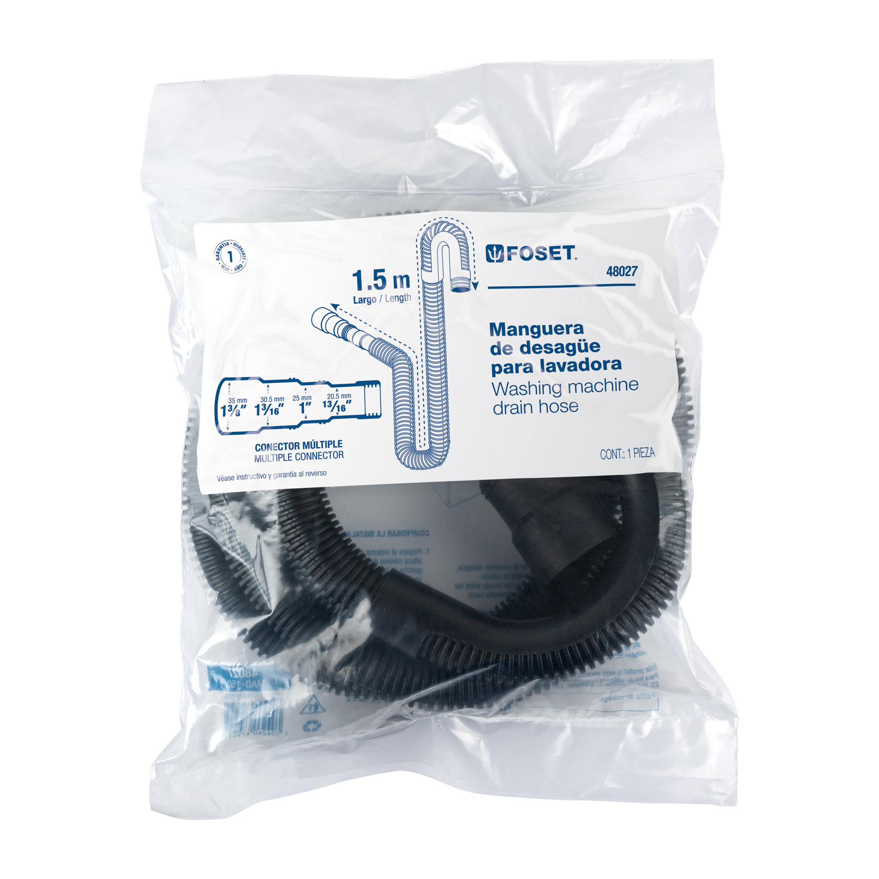 Manguera de desagüe para lavadora 1.5m  48027