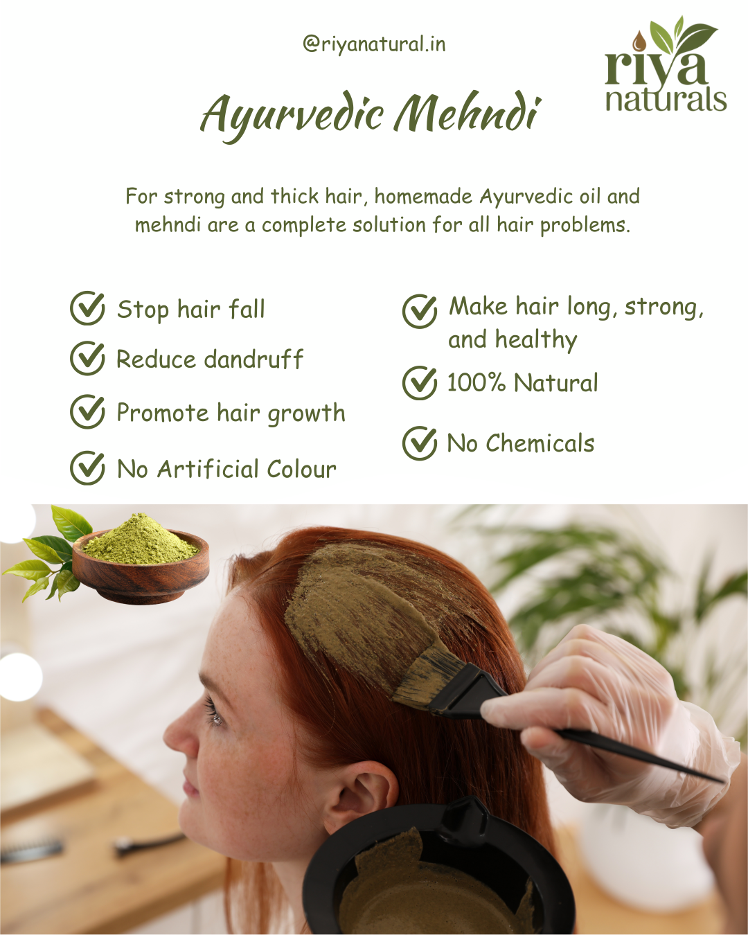 Ayurvedic Mehndi रिया नॅचरल आयुर्वेदिक मेहेंदी – 100% शुद्ध व केमिकल-फ्री केसांसाठी