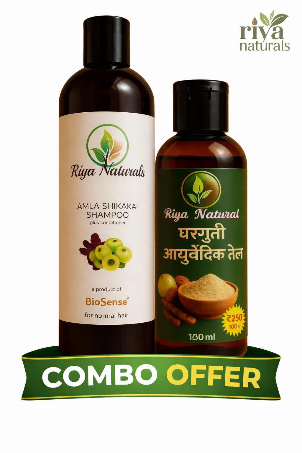 Riya Naturals Hair Care Combo रिया नॅचरल्स हर्बल हेअर केअर कॉम्बो  (घरगुती आयुर्वेदिक केसांचे तेल + आवळा–शिकाकाई शॅम्पू)