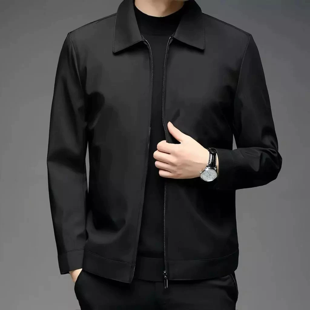 Bomber Jacket for Men with Zipper and Pockets Polo Neck Windbreaker Korean Casual Business Jackets