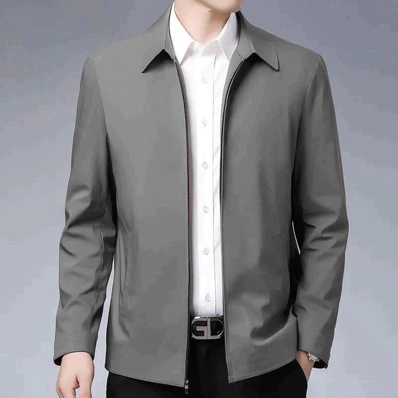 Bomber Jacket for Men with Zipper and Pockets Polo Neck Windbreaker Korean Casual Business Jackets