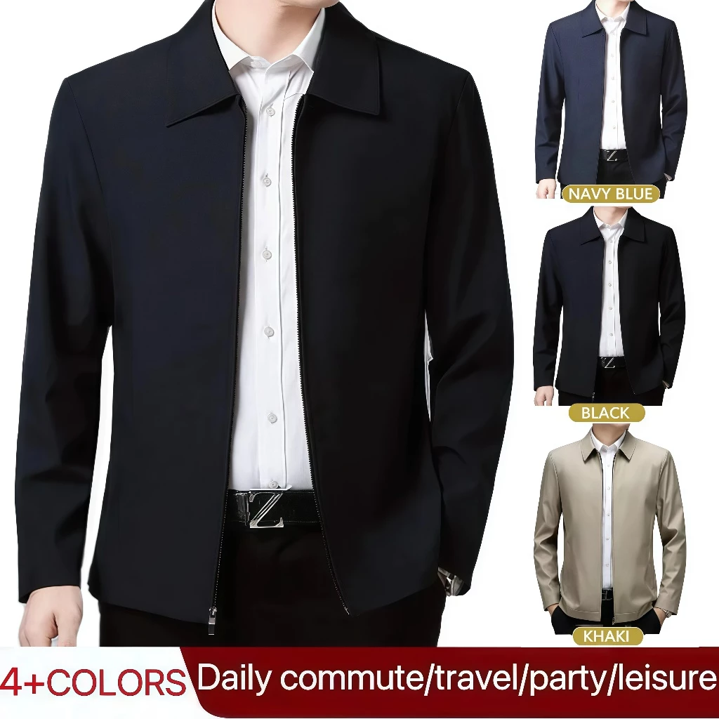 Bomber Jacket for Men with Zipper and Pockets Polo Neck Windbreaker Korean Casual Business Jackets