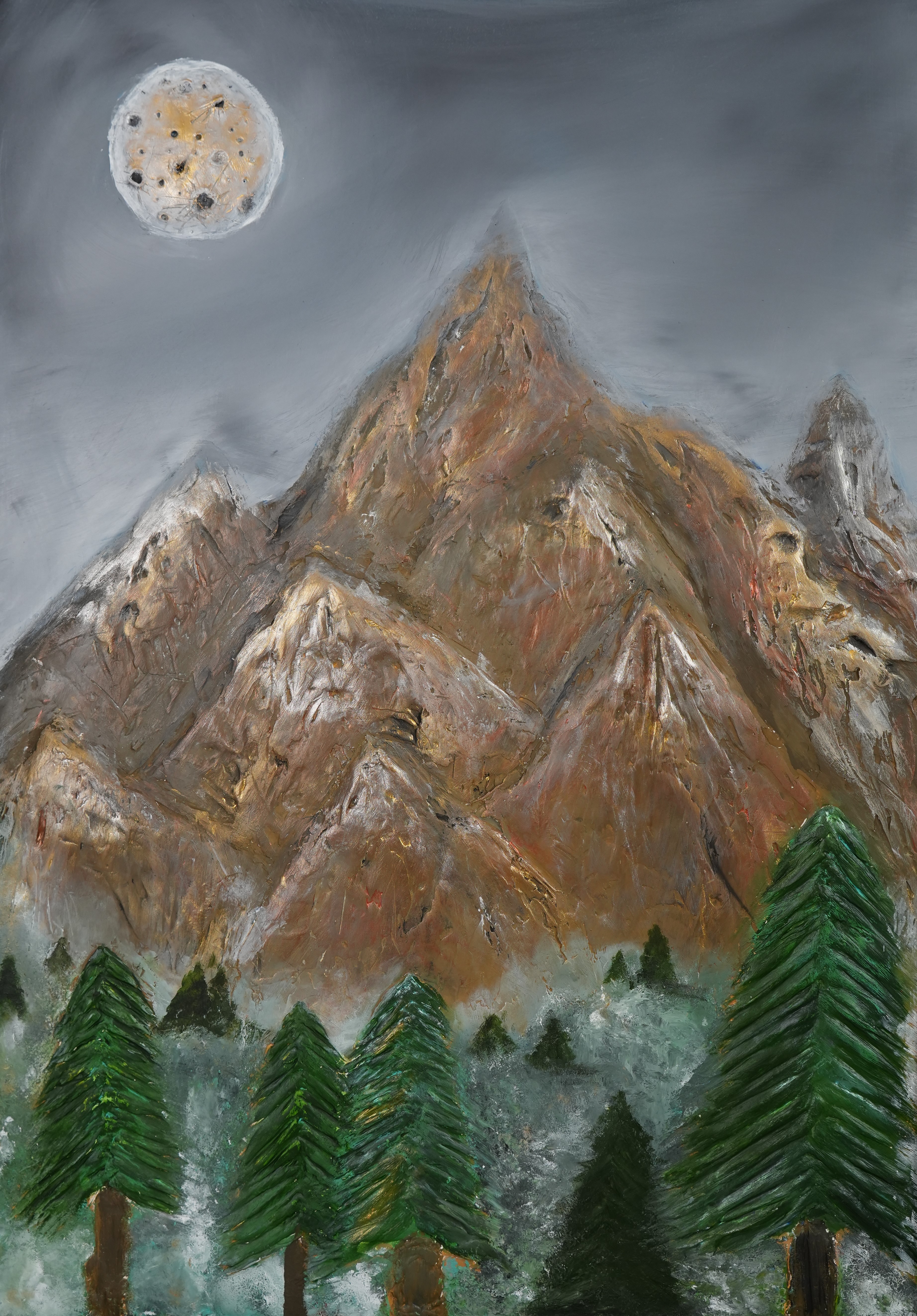 Moonlit Mountain Landscape Painting
