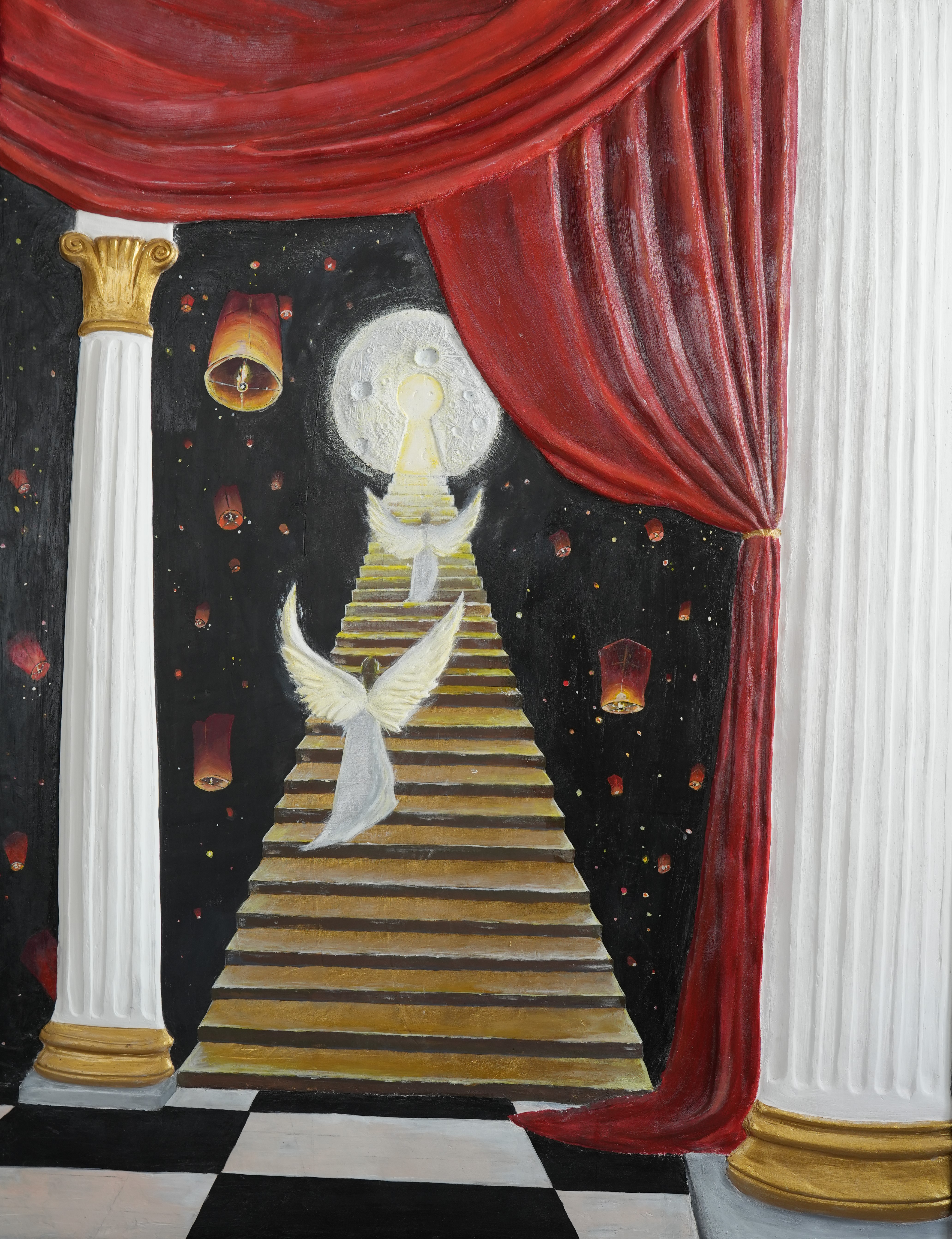 Moonlit Mountain Landscape Painting