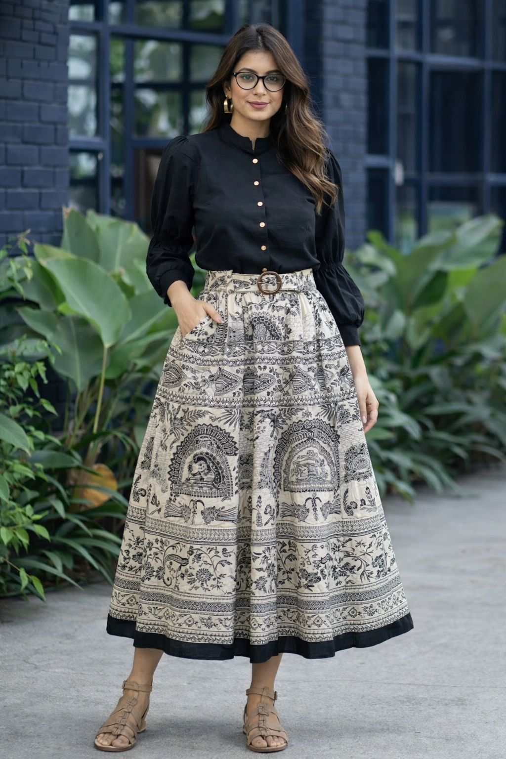 Indigo Hand-Block Maxi Skirt