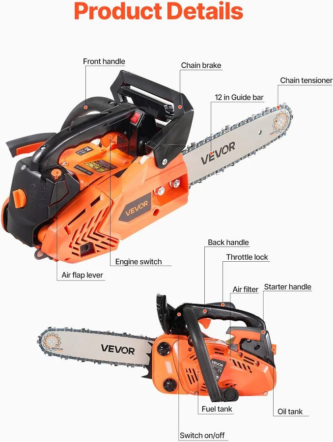 VEVOR Motosega a Gas da 25 cc Motosega a Scoppio da 305 mm 1,02 CV