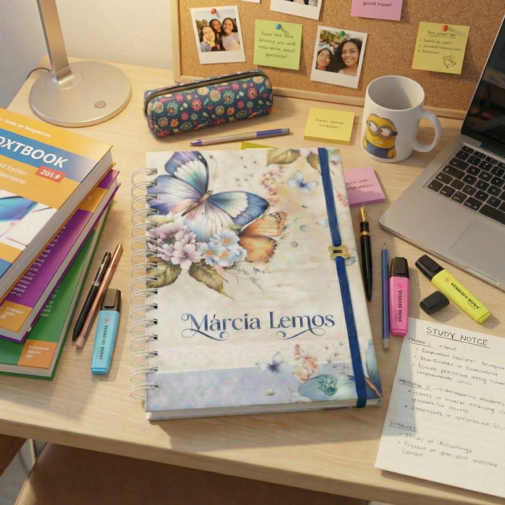 Caderno Grande Personalizado A4 Borboleta Floral - ENVIE O NOME PARA PERSONALIZAÇÃO | Capa Dura e Wire-o