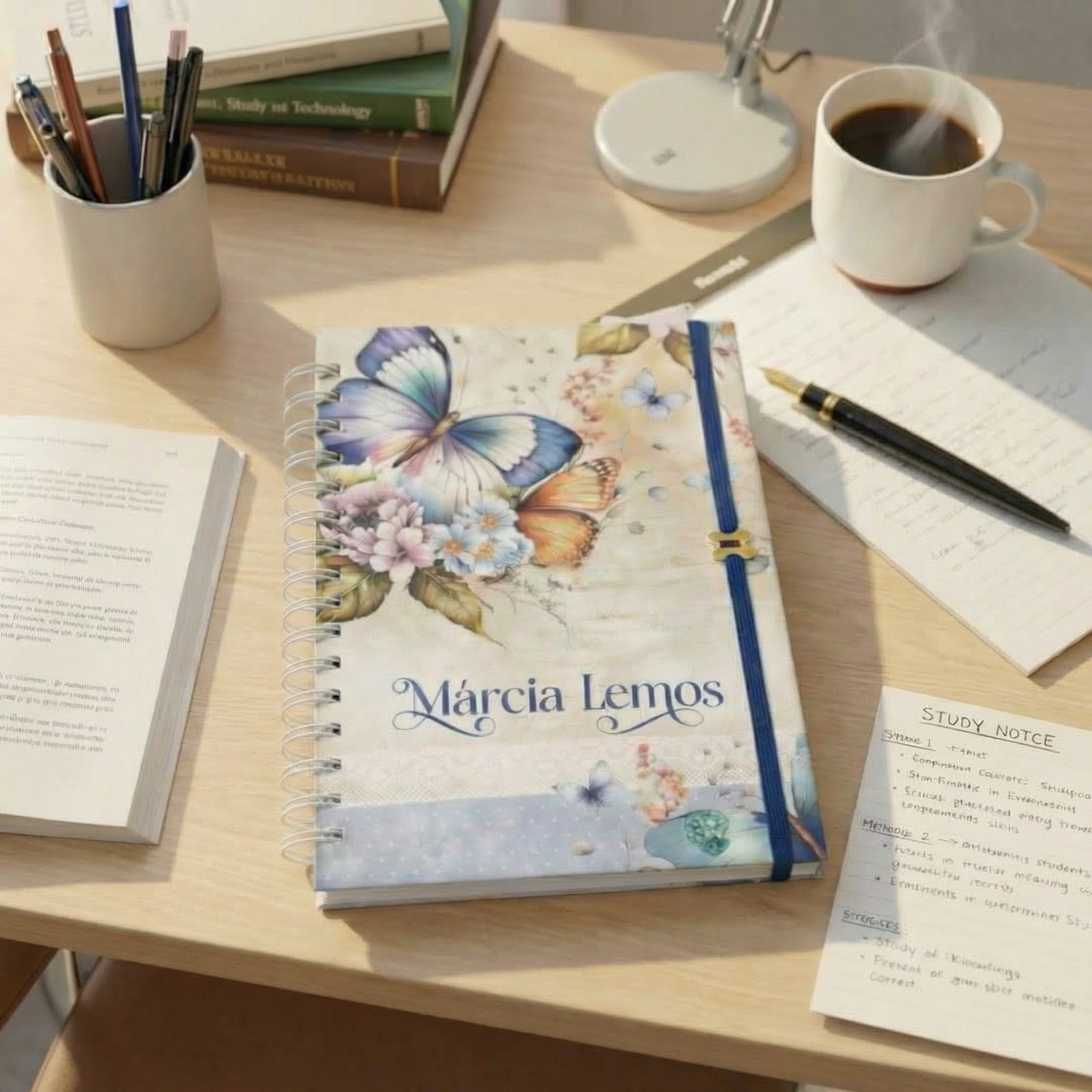 Agenda Edificante 2026 Personalizada A5 Borboleta Floral - ENVIE O NOME PARA PERSONALIZAÇÃO | Capa Dura e Wire-o