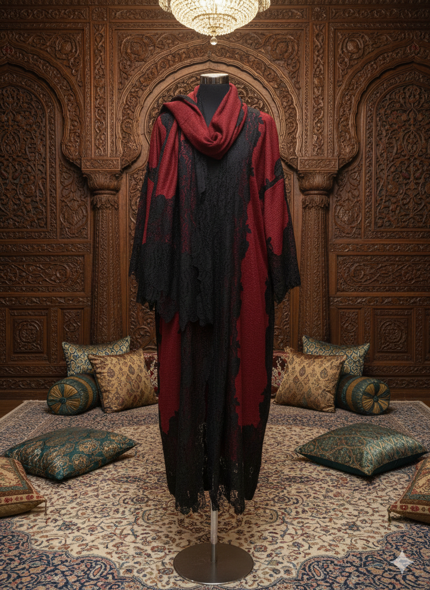 Elegant Red & Black Abaya