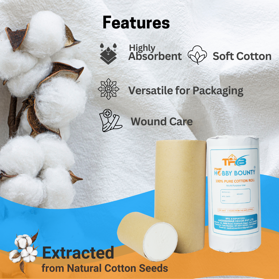 100% Pure Cotton Roll Undercast Padding Roll Soft and Absorbent Cotton Makeup Remover, Tear & Use Roll White Cotton roll for Art Projects Mask Making Craft