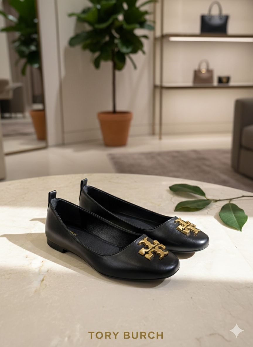 Tory Burch Black Logo Ballet Flats