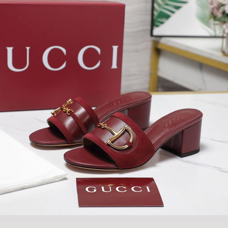 Gucci Red Leather Mules