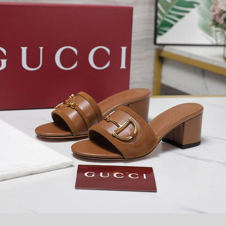 Gucci Brown Block Heel Sandals