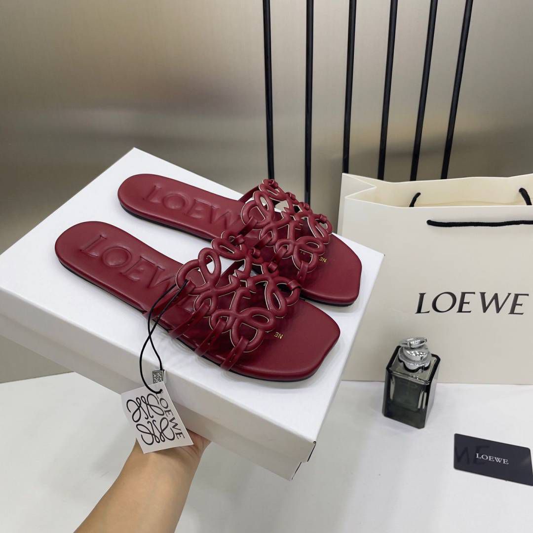 Loewe Maroon Slide Sandals