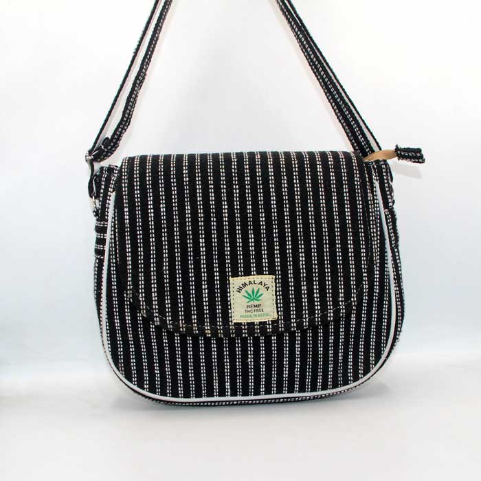 Striped Black and White Hemp Side Bag
