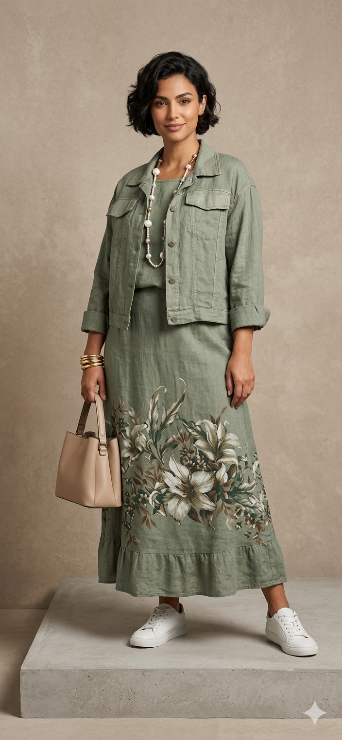 Completo Giacca e Abito Floreale Verde