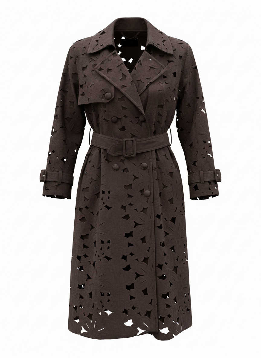 Trench Traforato Floral Suede-Look – Taglia Unica