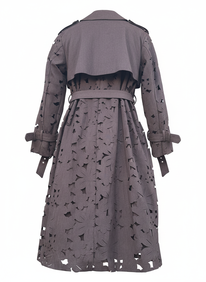 Trench Traforato Floral Suede-Look – Taglia Unica