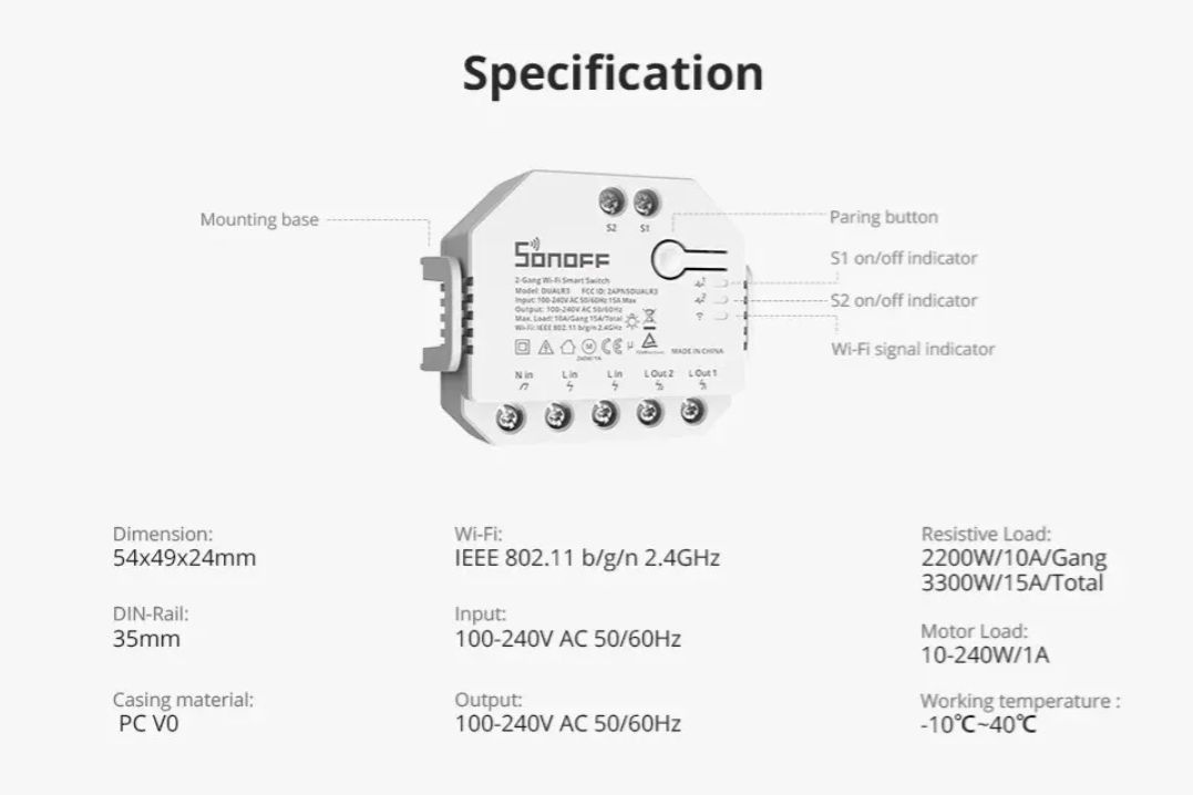Sonoff Mini Dual R3 Módulo Relé Interruptor Wifi 2