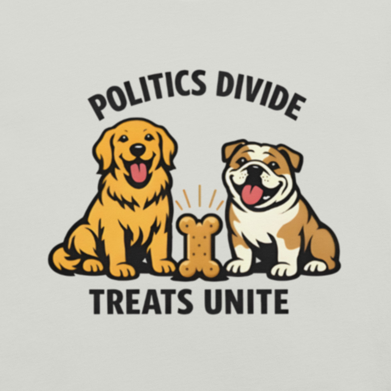 Politics Divide Treats Unite Funny Dog T-Shirt | Cute Dog Lover Gift | Unity Humor Tee