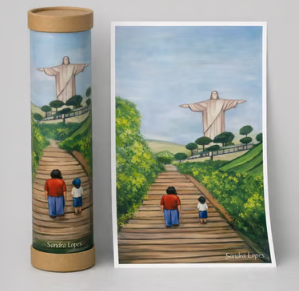 Kit Pôster Artístico Cristo Redentor + Canudo Decorativo com Guia Inclusivo