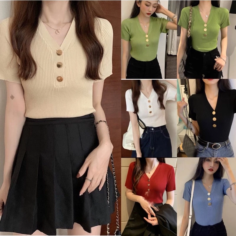 Buttoned Ribbed Knit Top