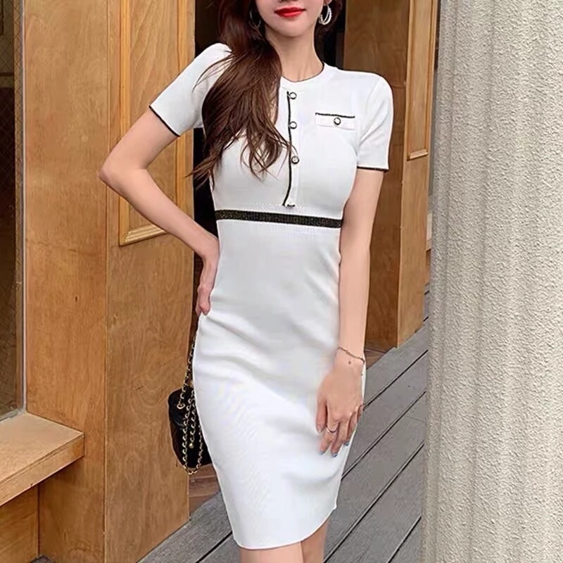 korean knitted fashion shortsleeve dress /summer dress / pencil dress/women’s fashionofficial dress