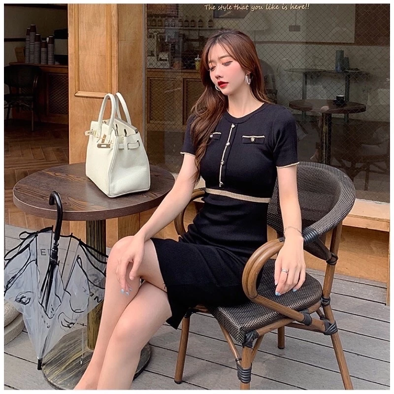 korean knitted fashion shortsleeve dress /summer dress / pencil dress/women’s fashionofficial dress