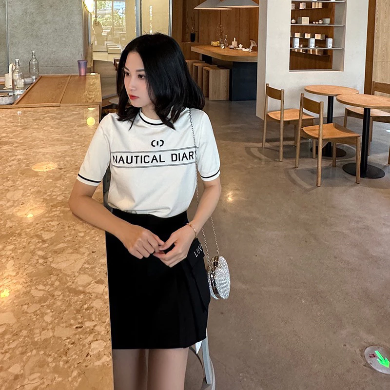 French style pink dress, ladies' slim knitted dress, summer short-sleeved dress M-XL