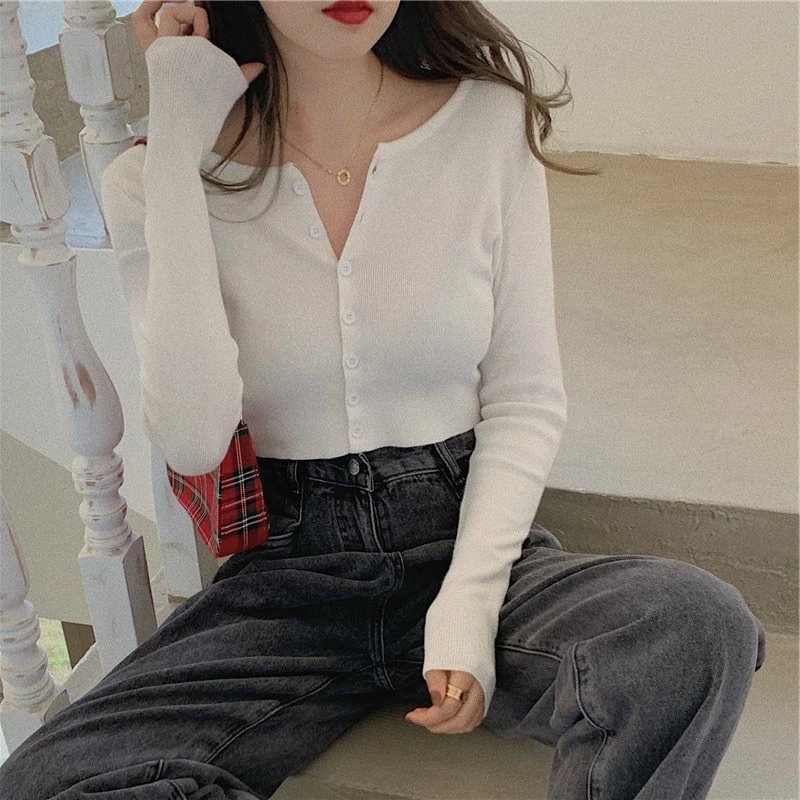 korean knitted longsleeve blouse / top / summer knitted jacket / crop top /sun protection top