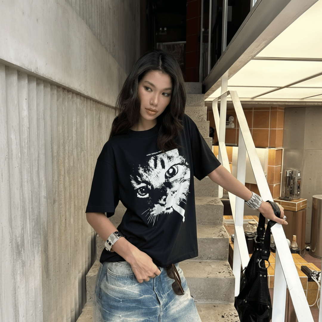 Cat Print Graphic T-Shirt