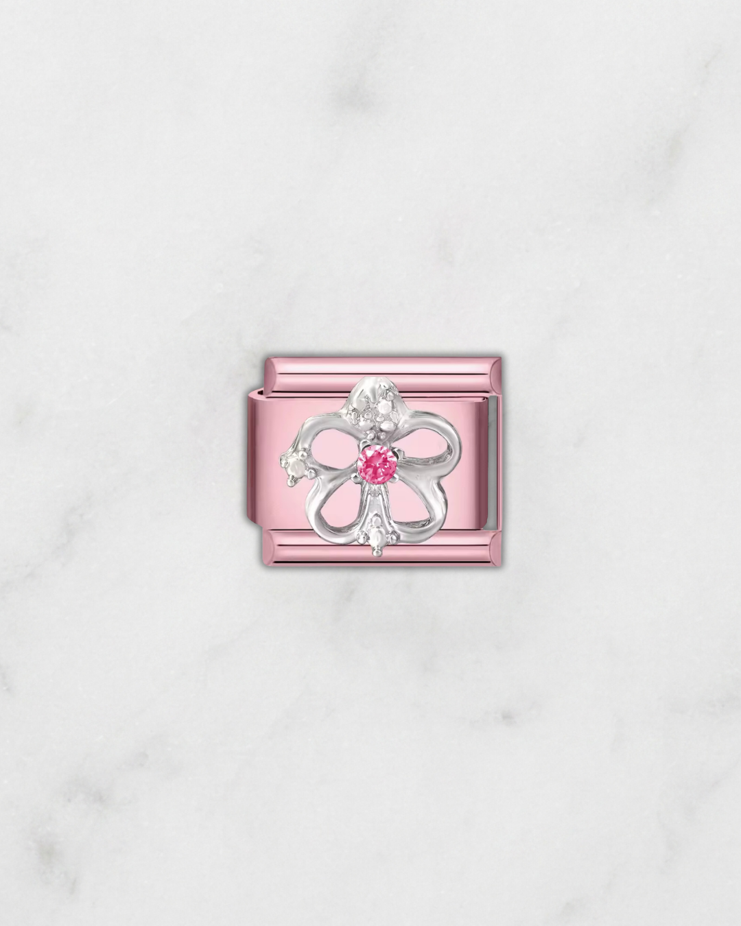 Charm fleur argenté et rose