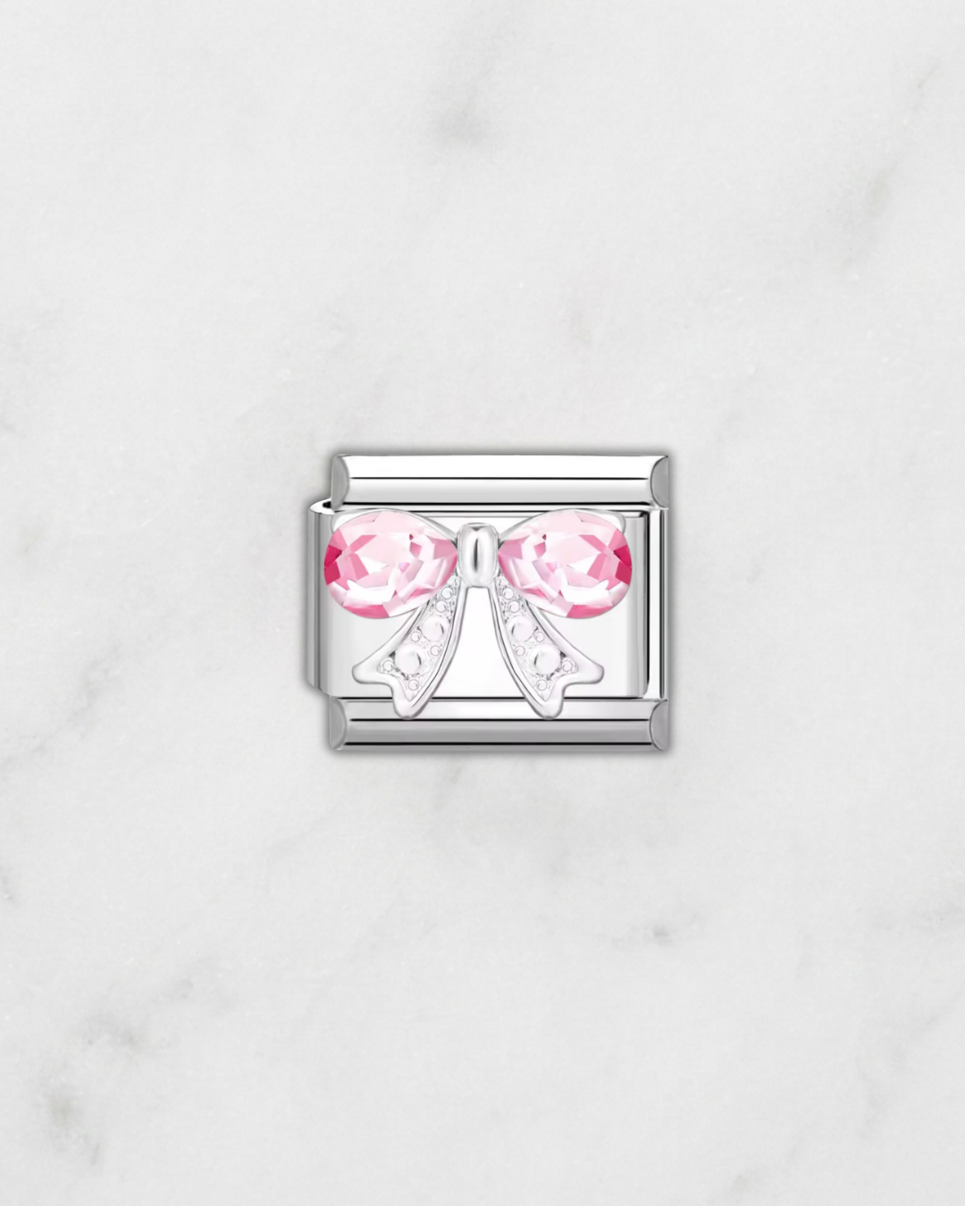 Charm Argenté Ruban Rose
