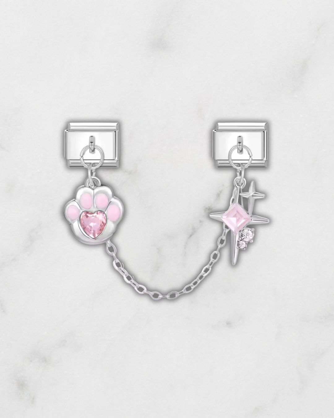 Charm chaîne Patte et Étoile rose