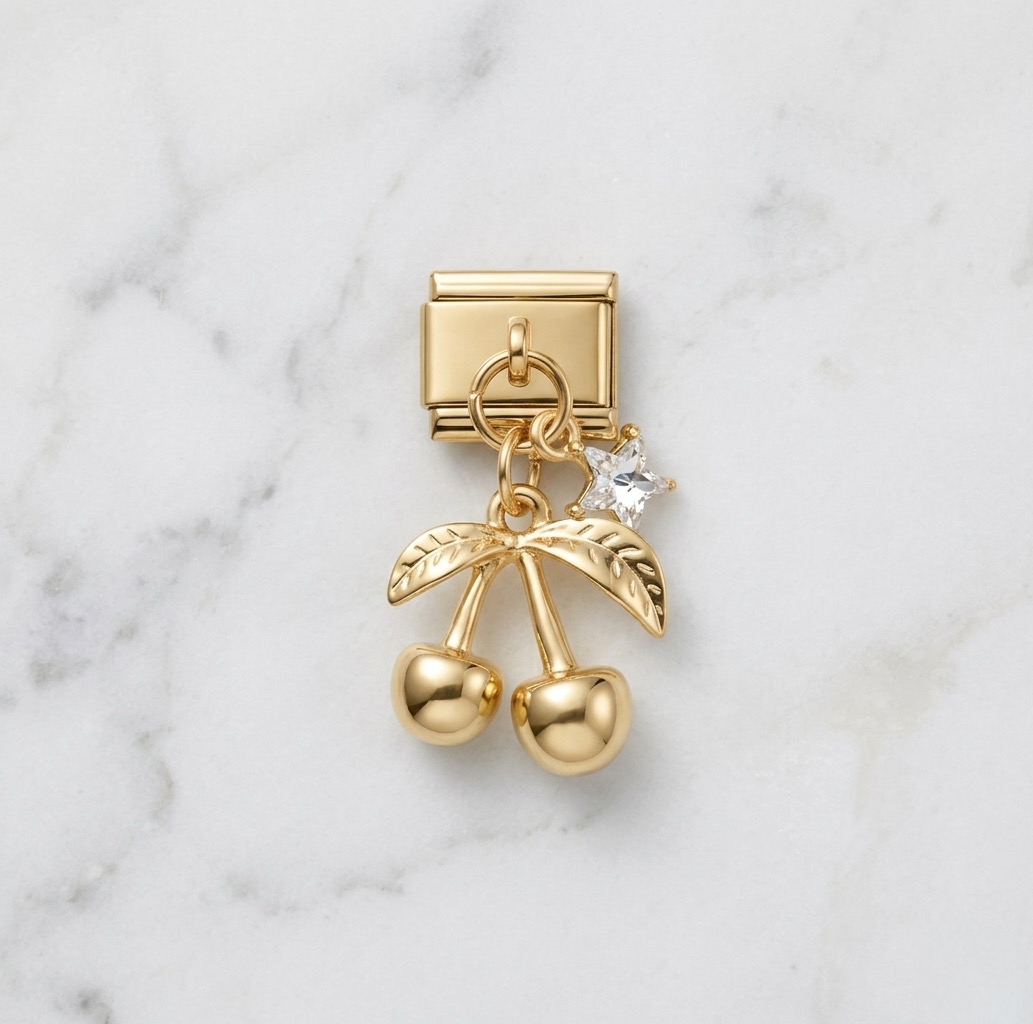 Charm cerise doré strass