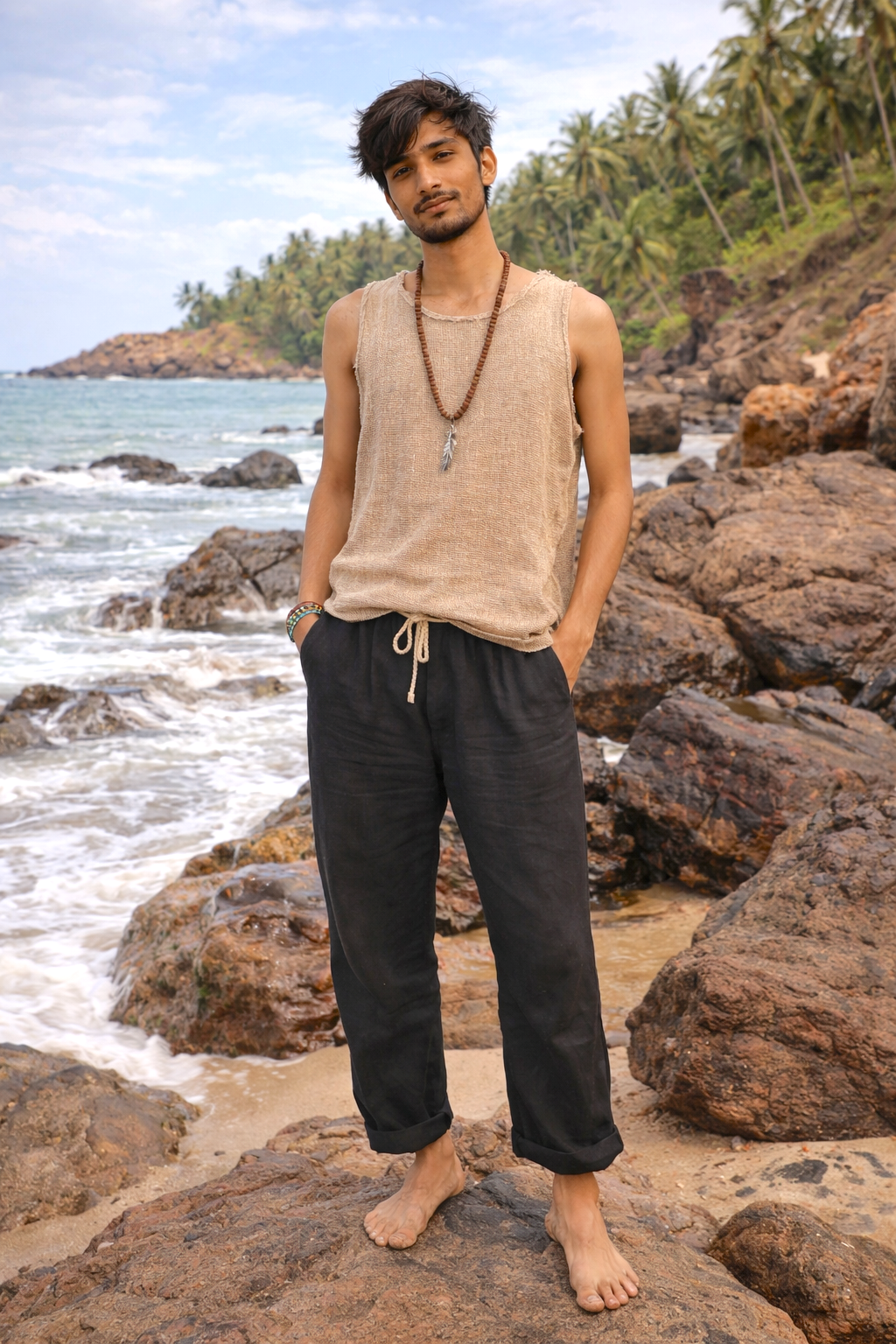 Sleeveless Textured Cotton Top