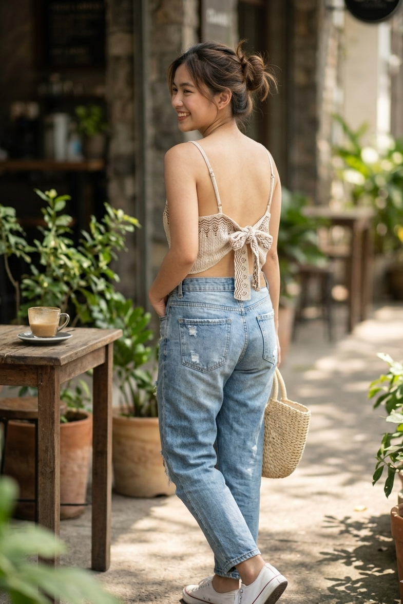 Beige Crochet Crop Top