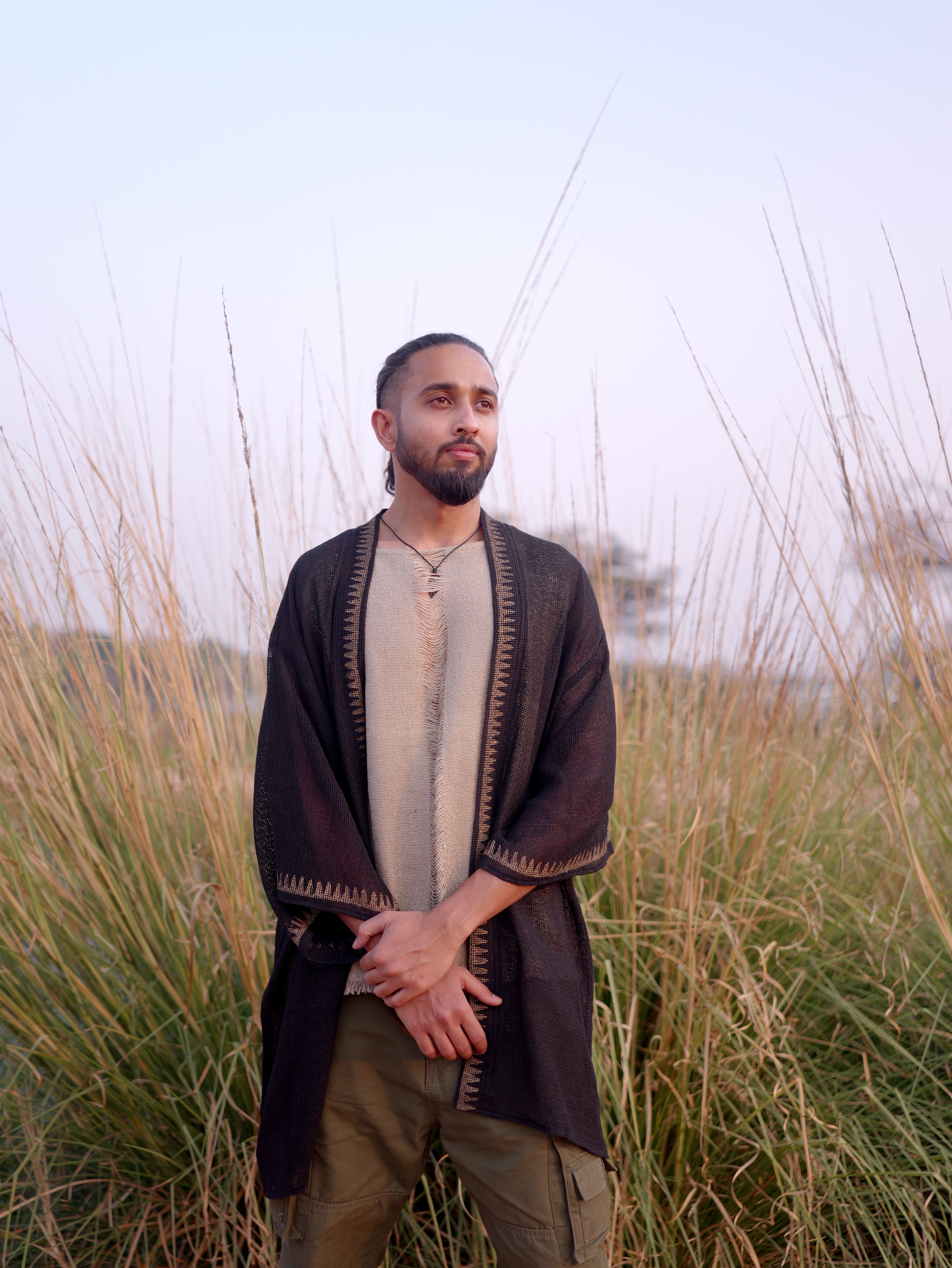 Cotton Kimono Shrug with Tribal Trim