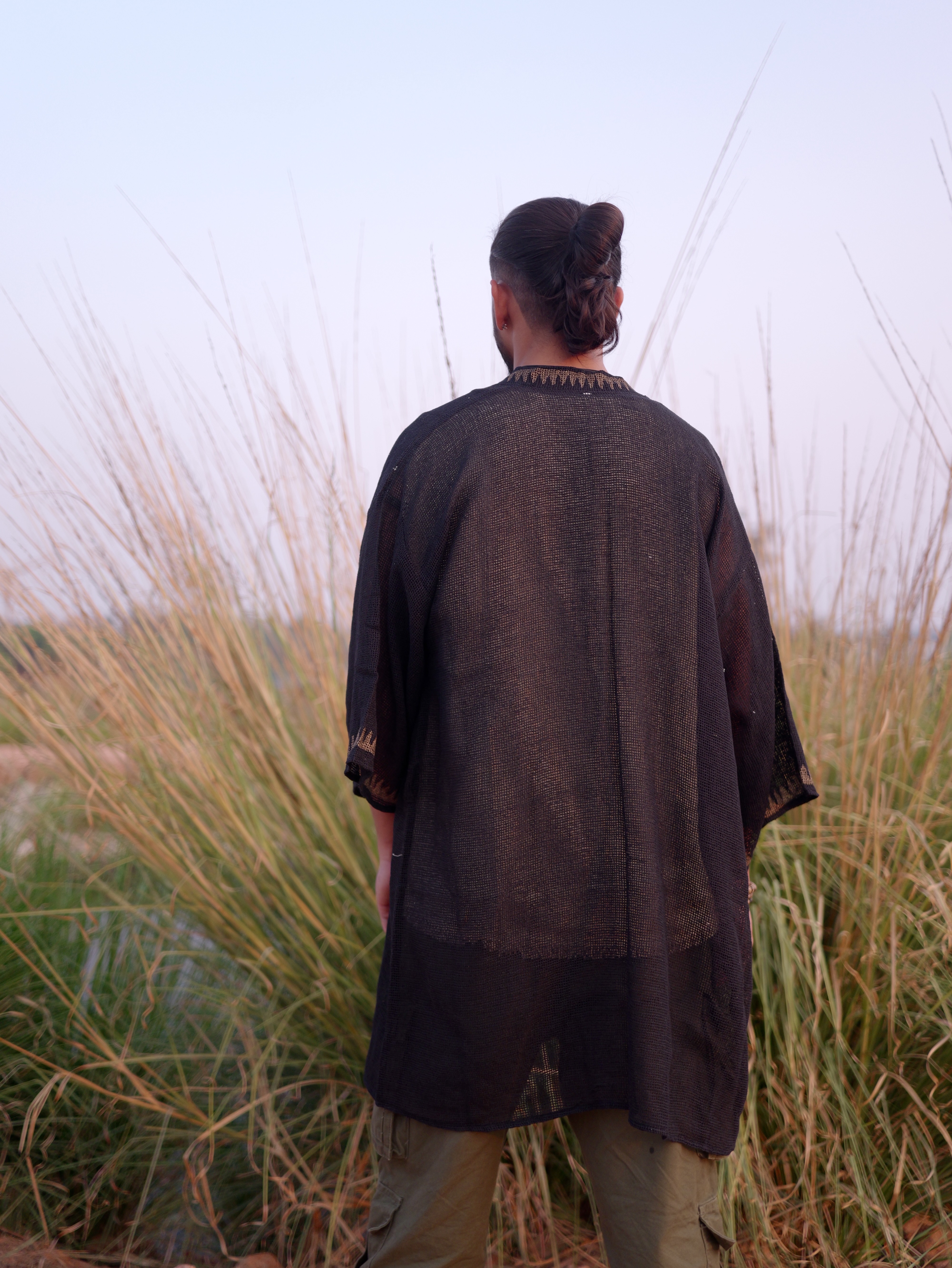 Cotton Kimono Shrug with Tribal Trim