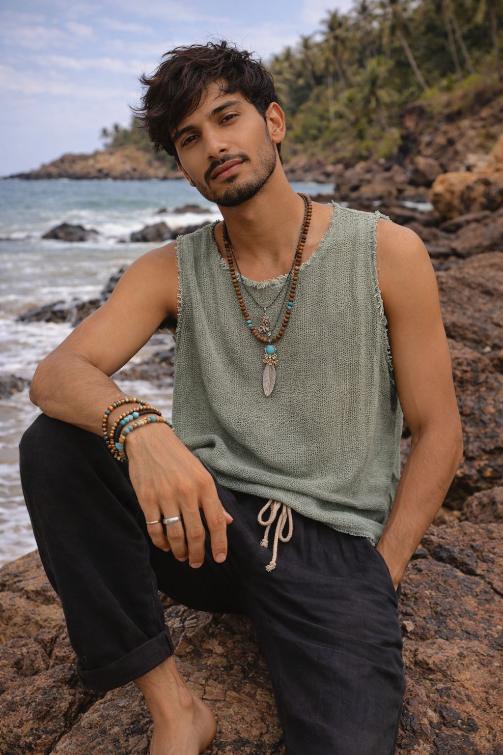 Sleeveless Textured Cotton Top