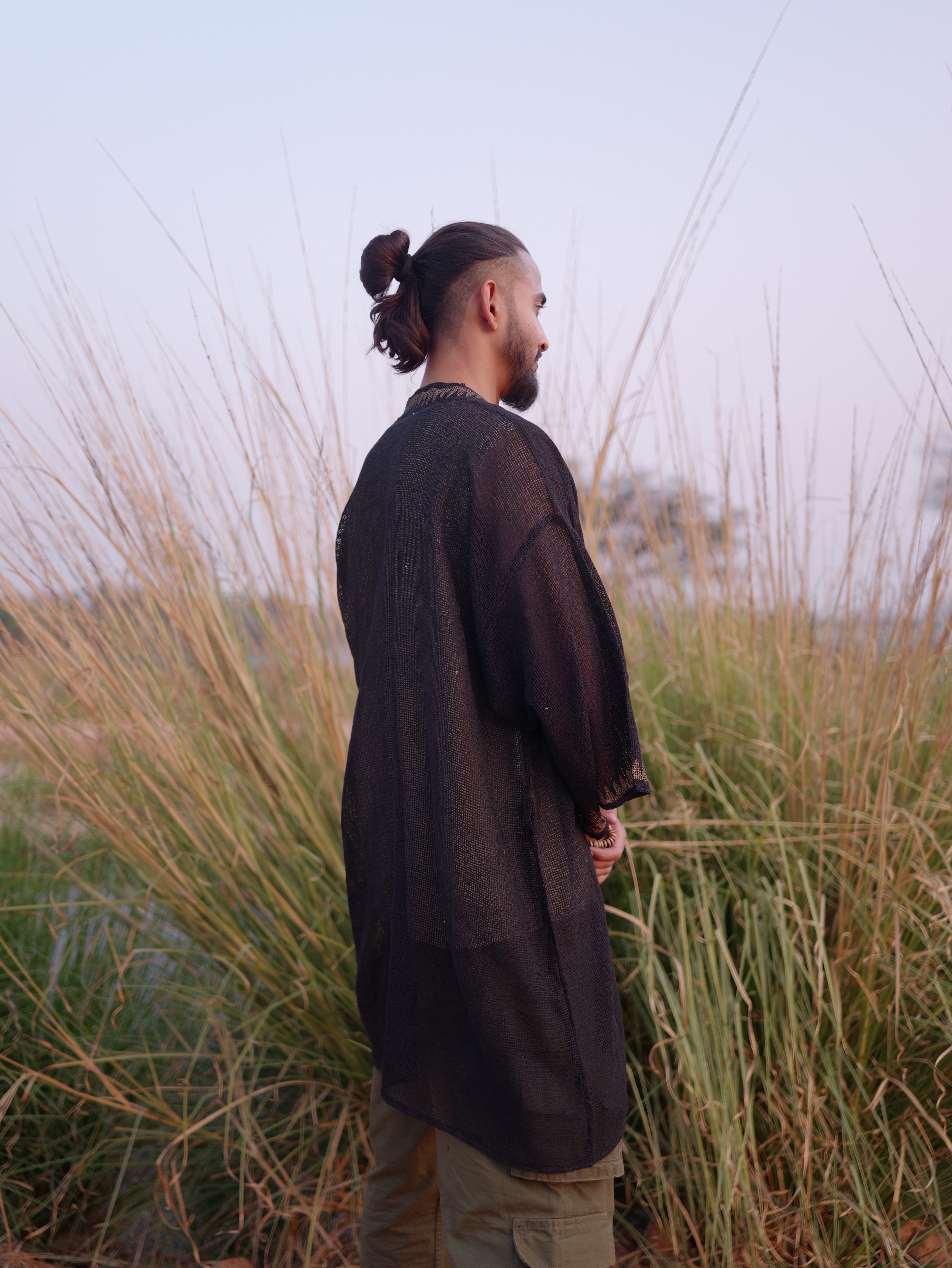 Cotton Kimono Shrug with Tribal Trim