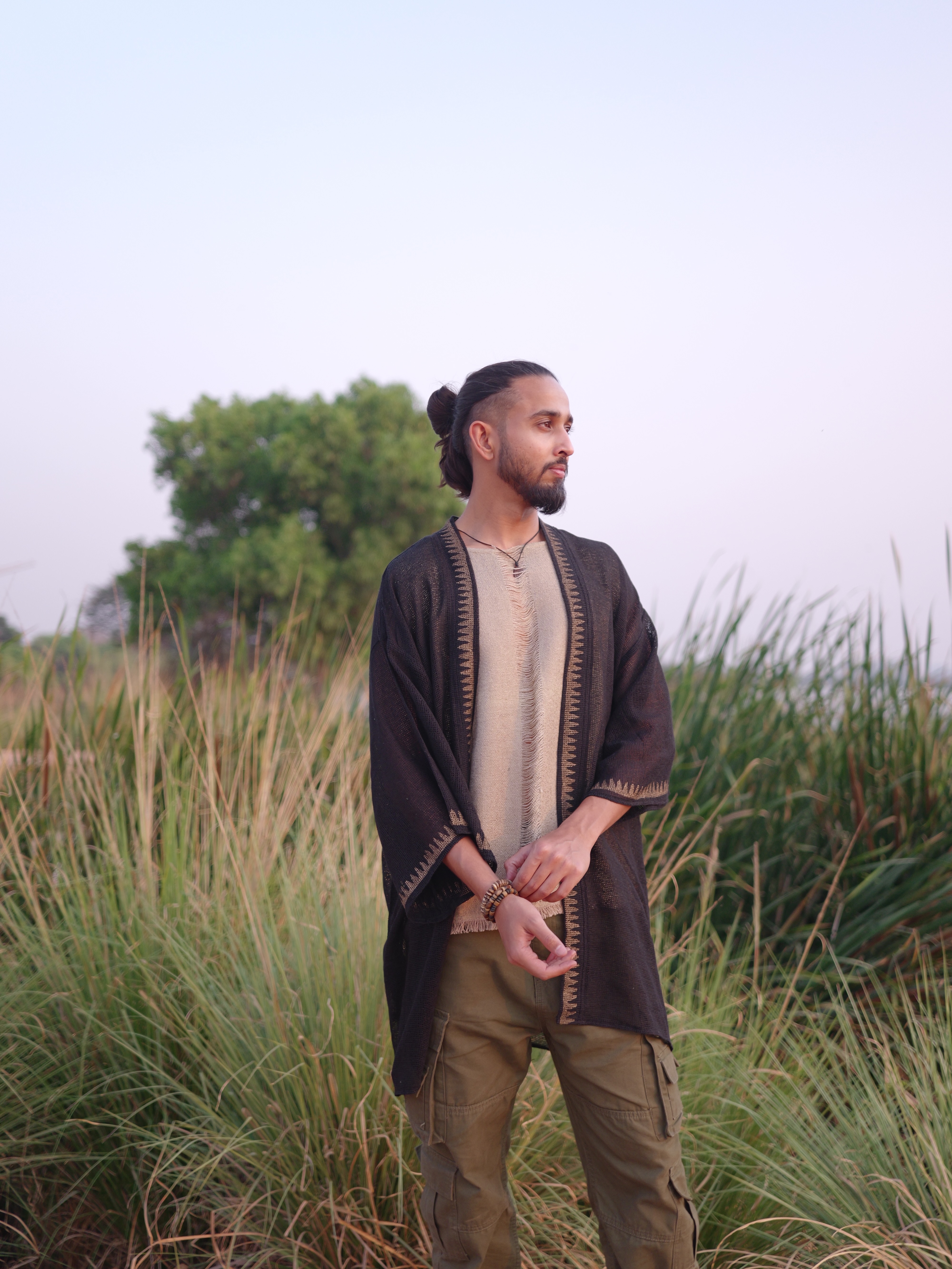 Cotton Kimono Shrug with Tribal Trim